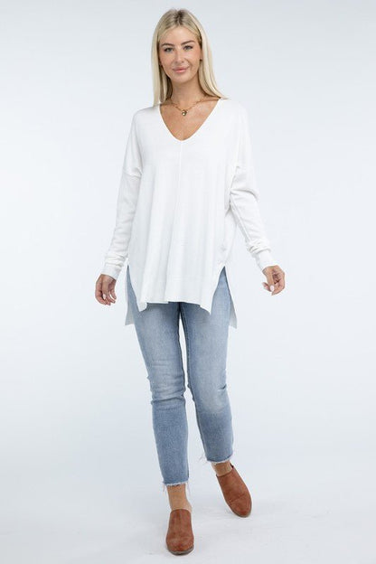 Hi - Low Hem Front Seam Sweater - Global Village Kailua Boutique