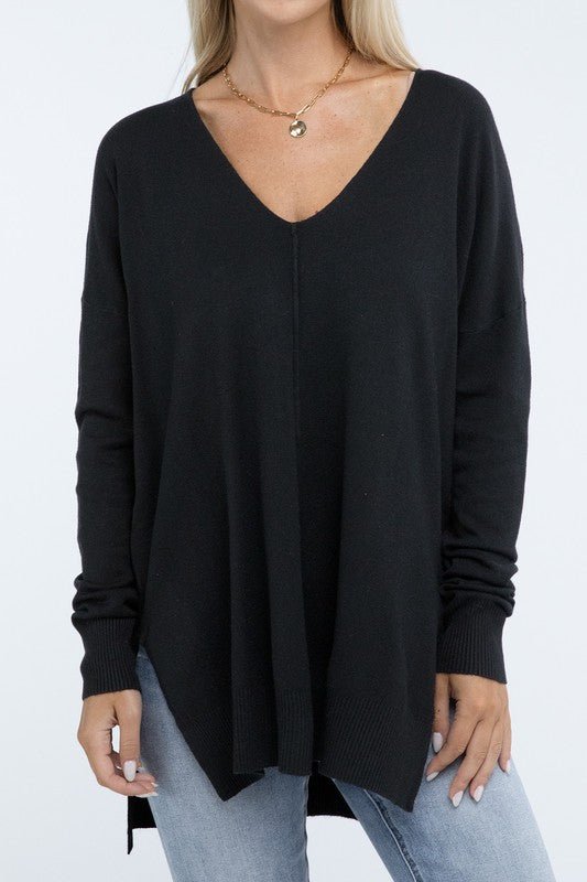 Hi - Low Hem Front Seam Sweater - Global Village Kailua Boutique