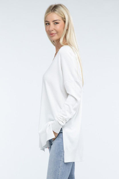 Hi - Low Hem Front Seam Sweater - Global Village Kailua Boutique