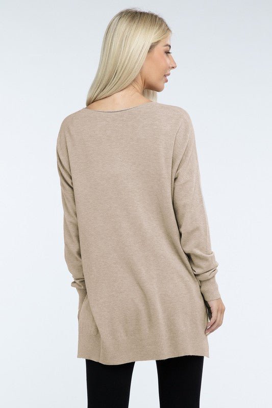 Hi - Low Hem Front Seam Sweater - Global Village Kailua Boutique