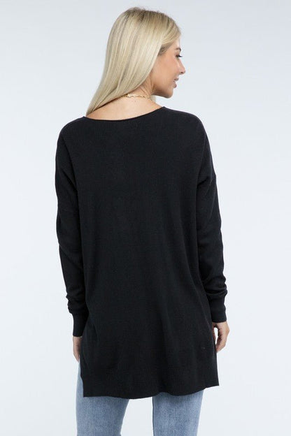 Hi - Low Hem Front Seam Sweater - Global Village Kailua Boutique