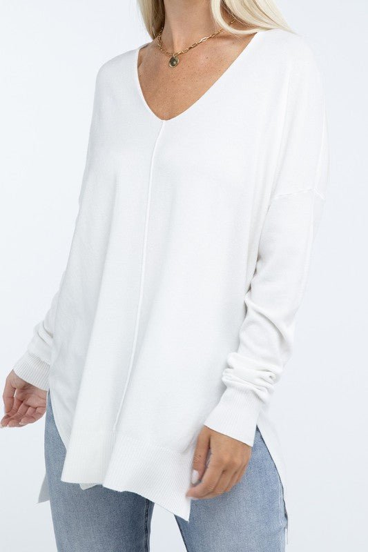 Hi - Low Hem Front Seam Sweater - Global Village Kailua Boutique