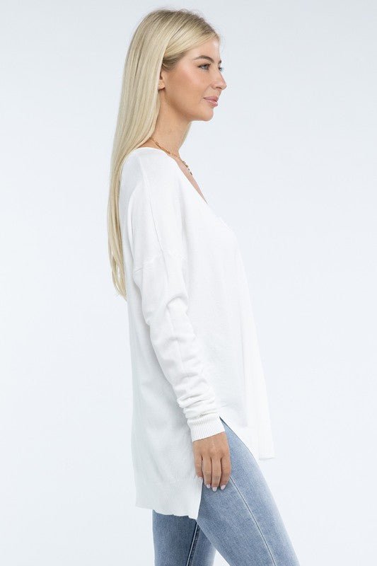 Hi - Low Hem Front Seam Sweater - Global Village Kailua Boutique