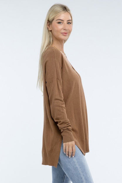 Hi - Low Hem Front Seam Sweater - Global Village Kailua Boutique