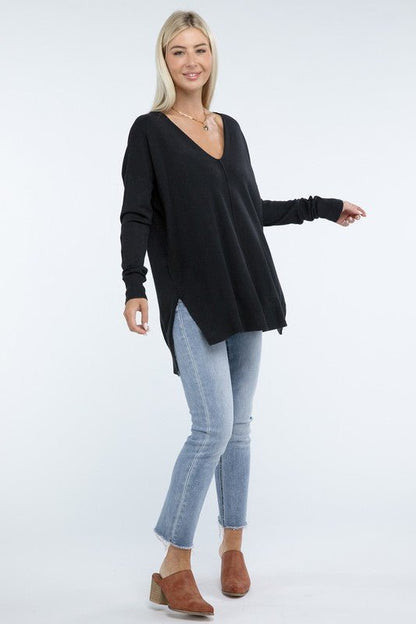 Hi - Low Hem Front Seam Sweater - Global Village Kailua Boutique