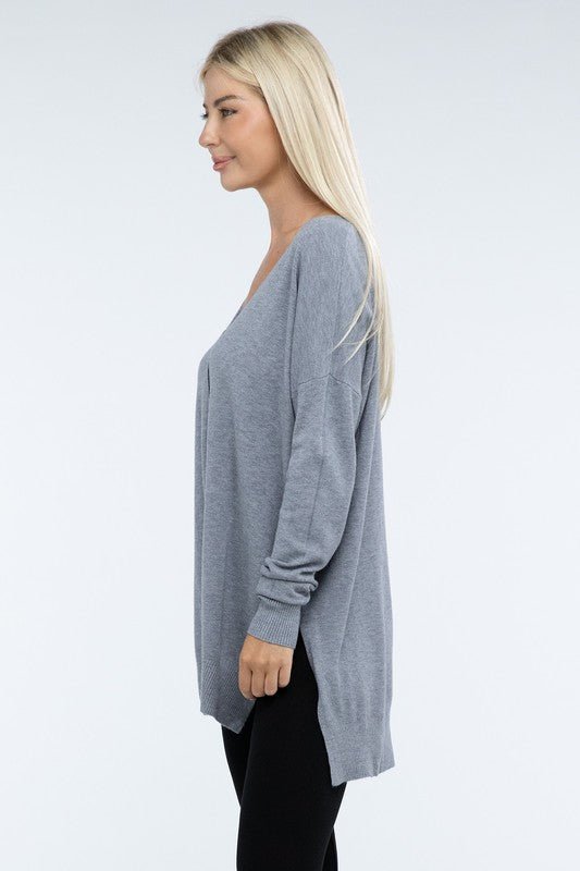 Hi - Low Hem Front Seam Sweater - Global Village Kailua Boutique