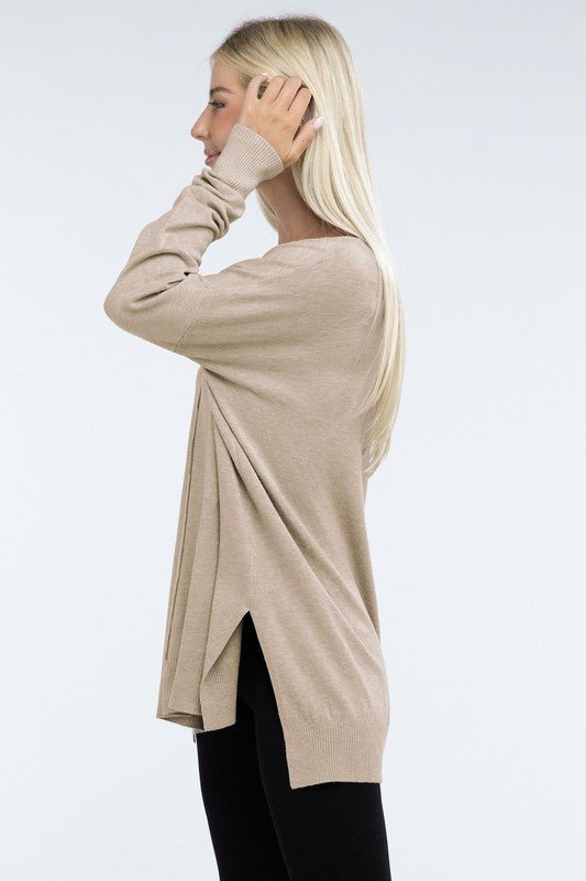 Hi - Low Hem Front Seam Sweater - Global Village Kailua Boutique