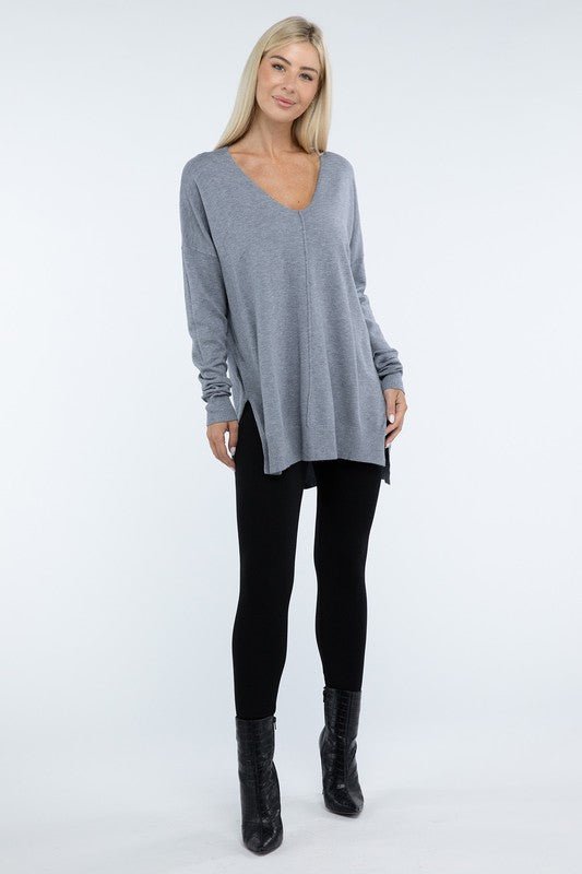 Hi - Low Hem Front Seam Sweater - Global Village Kailua Boutique