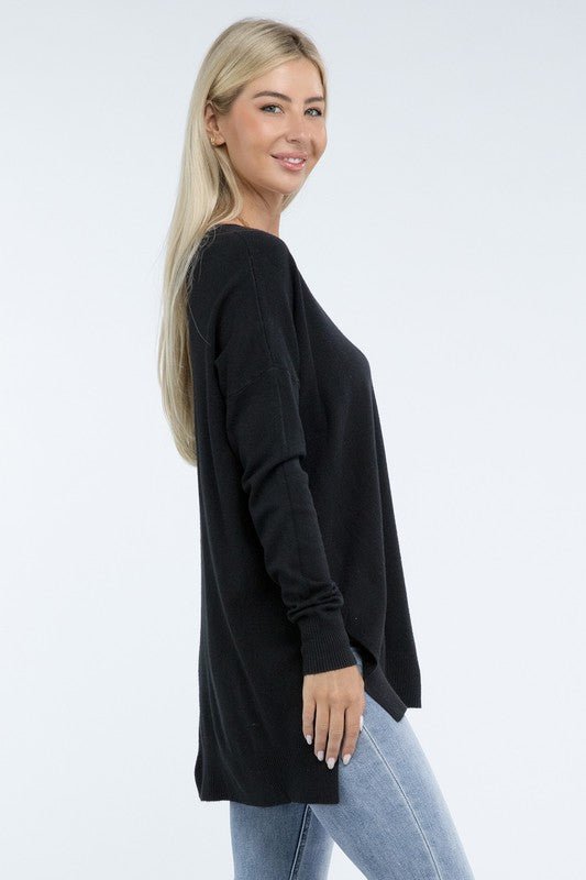 Hi - Low Hem Front Seam Sweater - Global Village Kailua Boutique