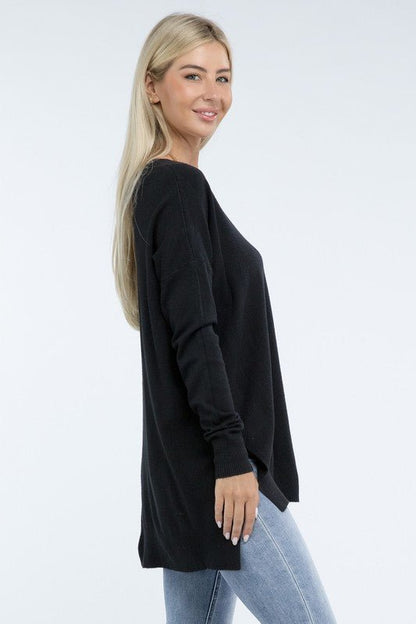 Hi - Low Hem Front Seam Sweater - Global Village Kailua Boutique