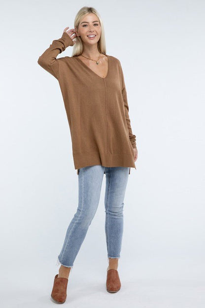 Hi - Low Hem Front Seam Sweater - Global Village Kailua Boutique