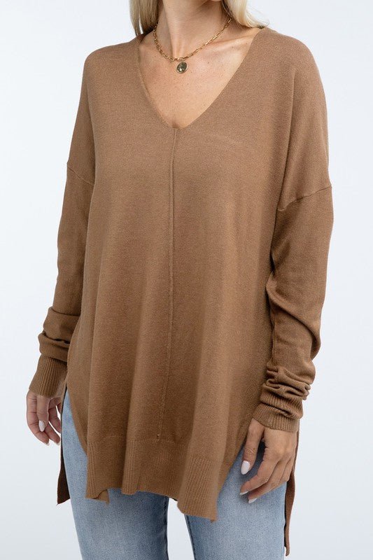 Hi - Low Hem Front Seam Sweater - Global Village Kailua Boutique