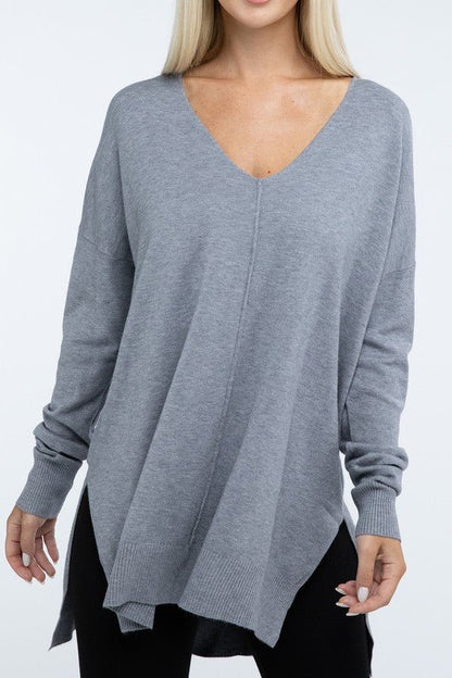 Hi - Low Hem Front Seam Sweater - Global Village Kailua Boutique