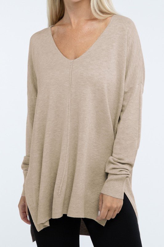 Hi - Low Hem Front Seam Sweater - Global Village Kailua Boutique