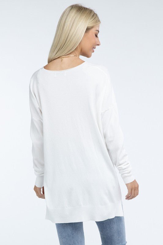 Hi - Low Hem Front Seam Sweater - Global Village Kailua Boutique