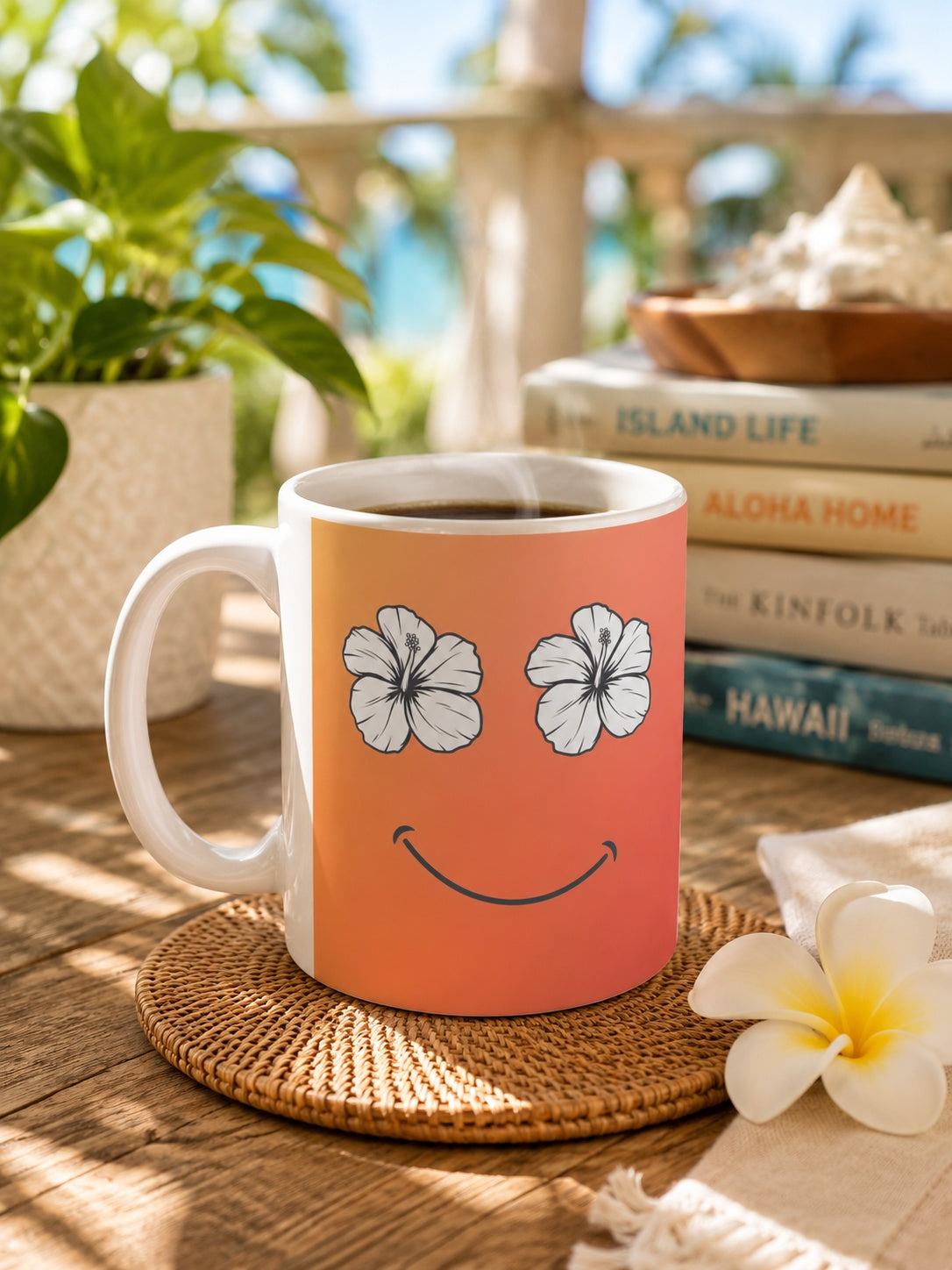Hibiscus Happy Face Coffee Mug | Hawaii Ceramic Mug