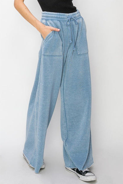 High Rise Wide Leg Drawstring Pants - Global Village Kailua Boutique