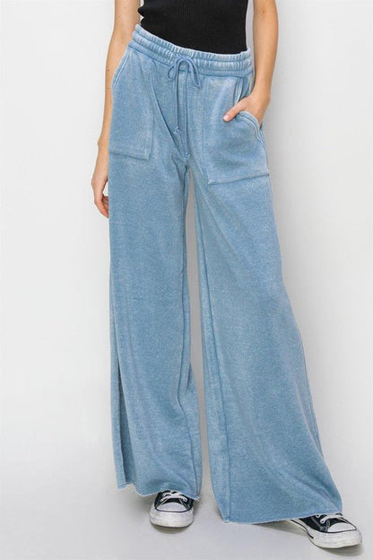 High Rise Wide Leg Drawstring Pants - Global Village Kailua Boutique