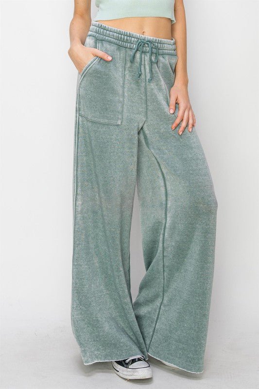 High Rise Wide Leg Drawstring Pants - Global Village Kailua Boutique