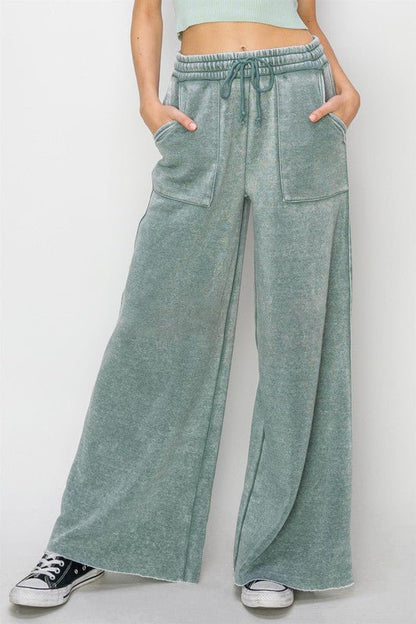 High Rise Wide Leg Drawstring Pants - Global Village Kailua Boutique