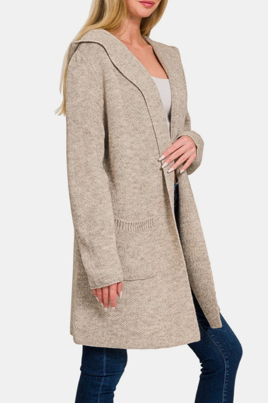 Hooded Open Front Sweater Long Cardigan - Global Village Kailua Boutique