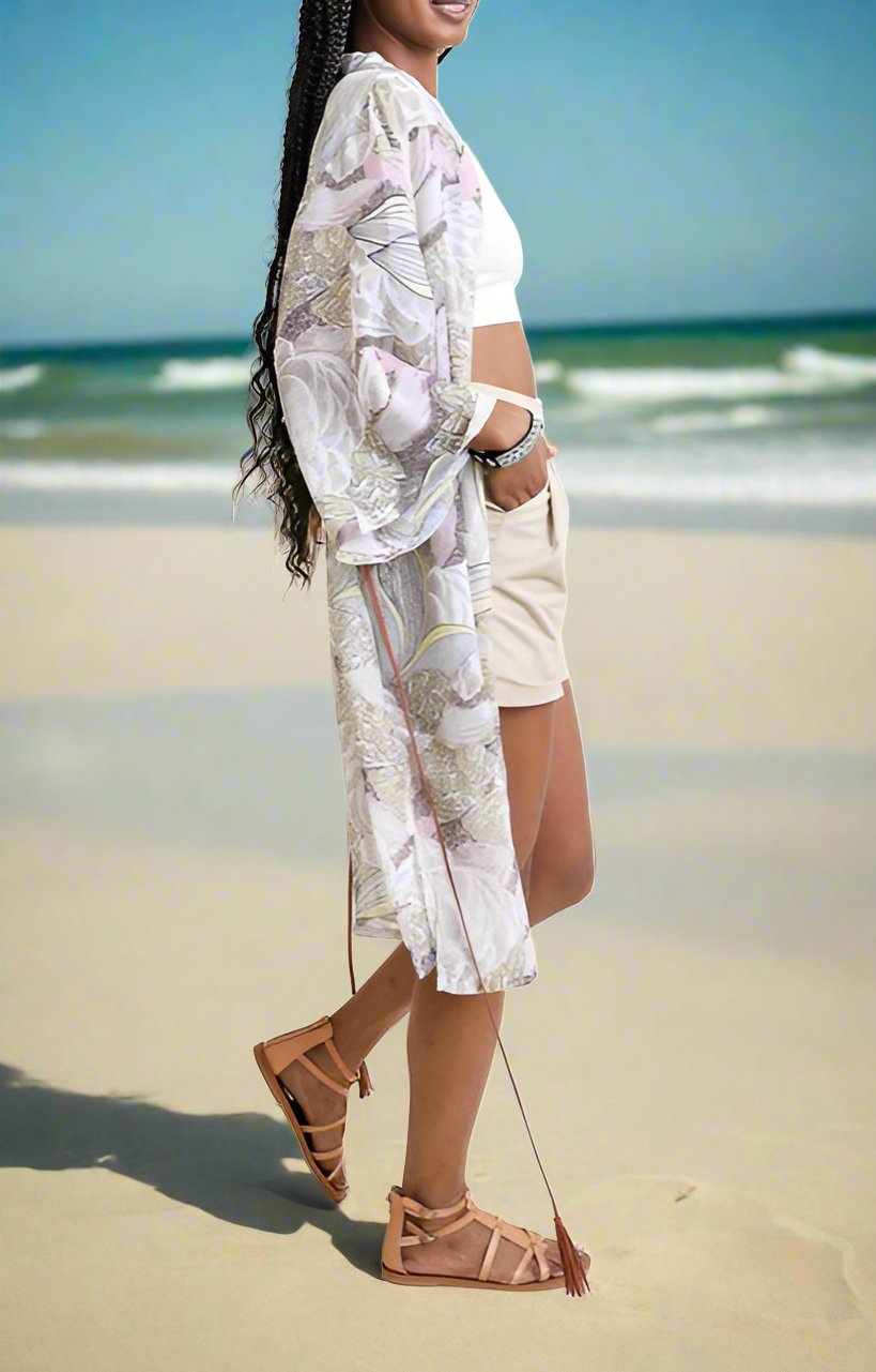 Ikebana Kimono with Suede Tie Belt - Global Village Kailua Boutique