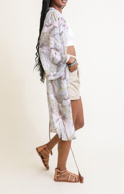 Ikebana Kimono with Suede Tie Belt - Global Village Kailua Boutique