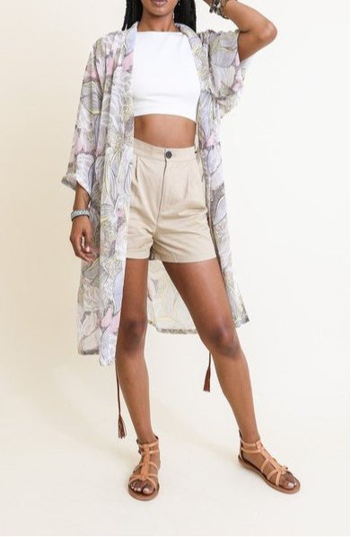 Ikebana Kimono with Suede Tie Belt - Global Village Kailua Boutique