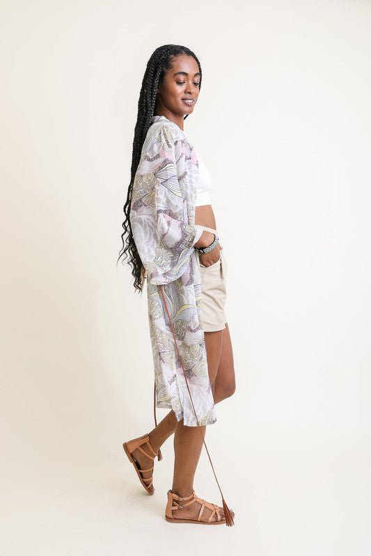 Ikebana Kimono with Suede Tie Belt - Global Village Kailua Boutique