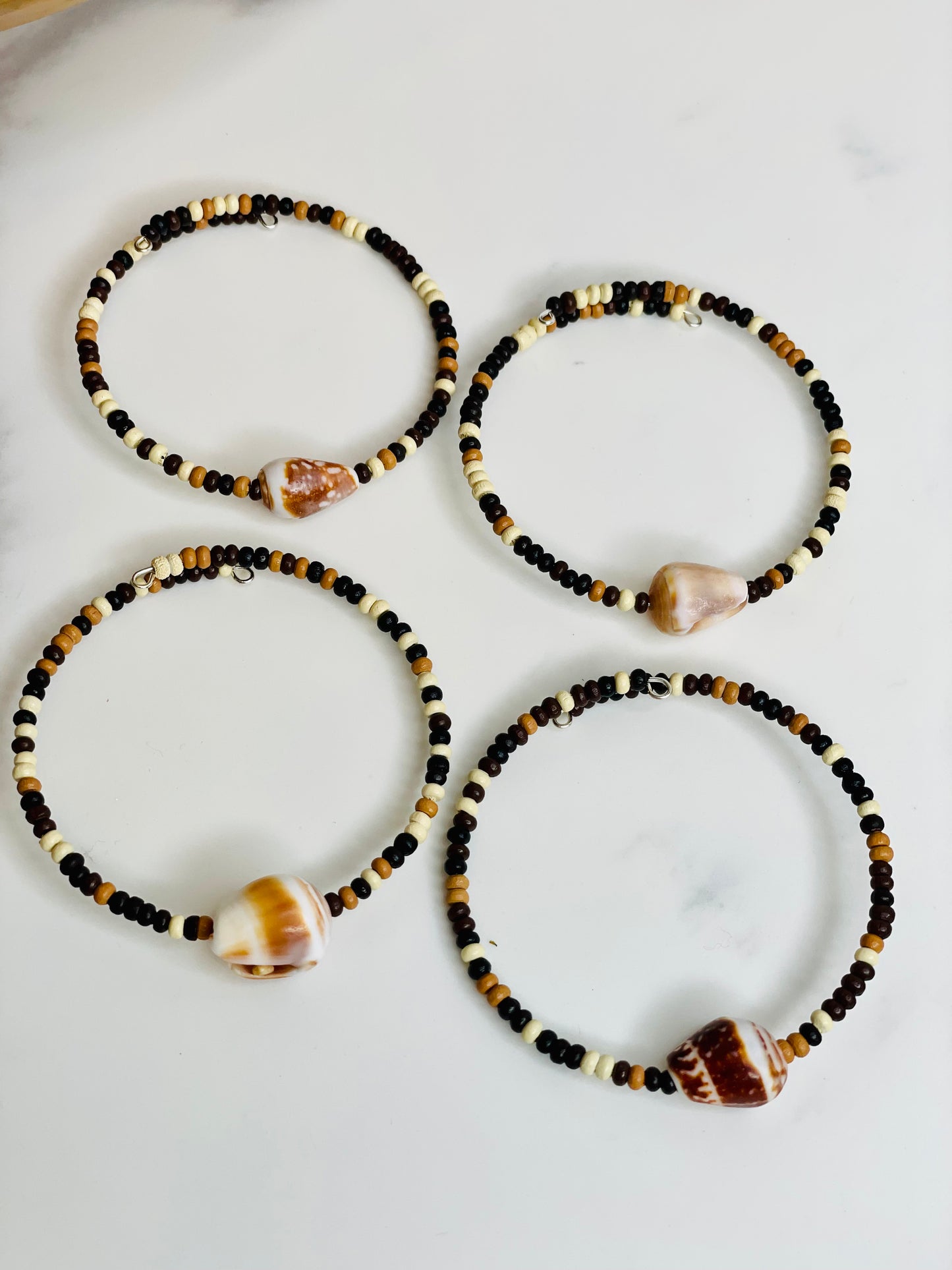 Cuff Bracelet Cone Shell Wood Beads