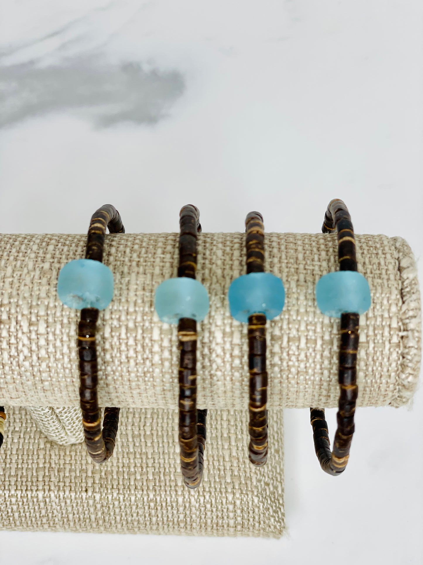 Cuff Bracelet Recycled Glass with Coconut Beads
