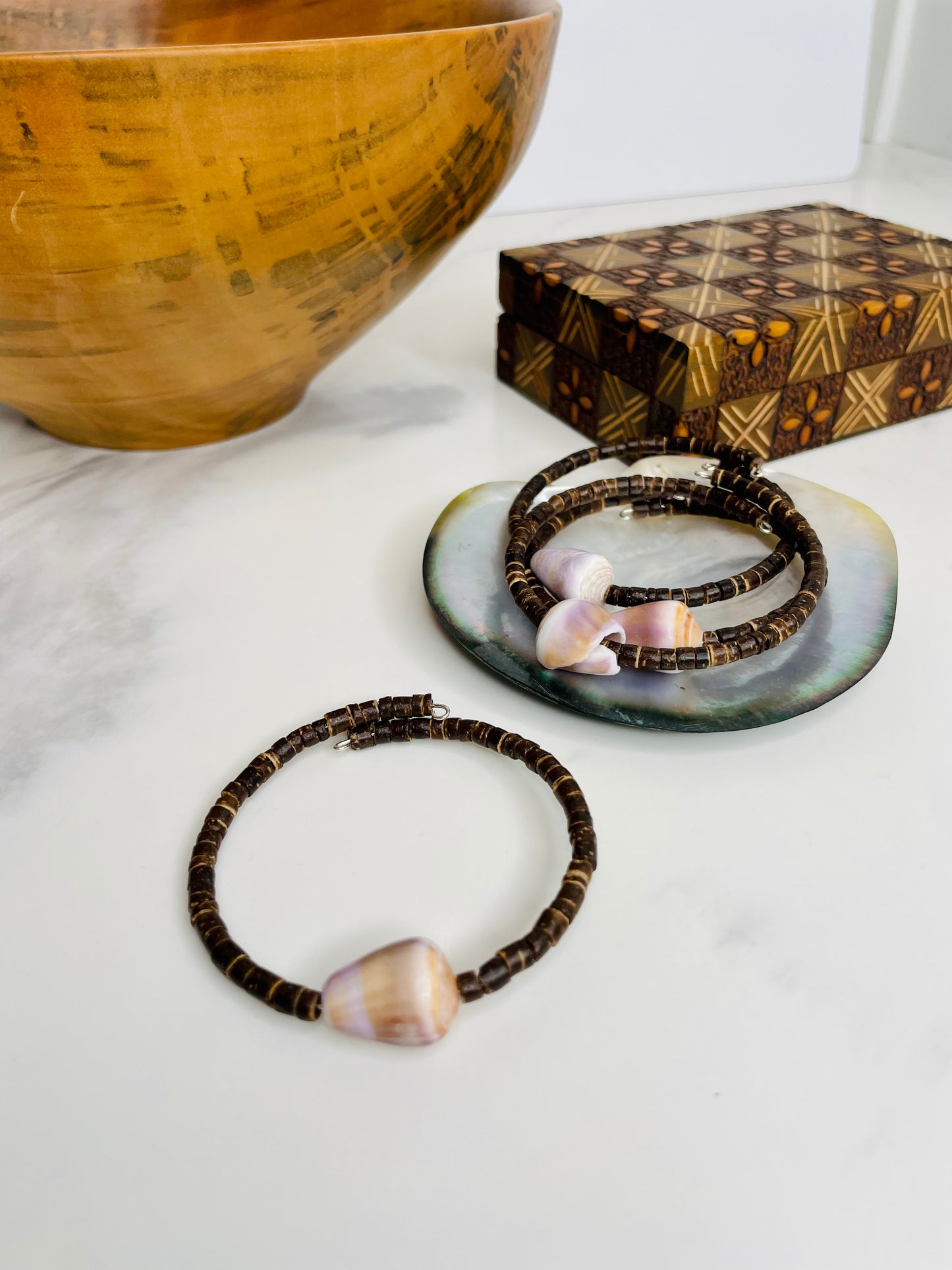 Cuff Bracelet Cone Shell Coconut Beads