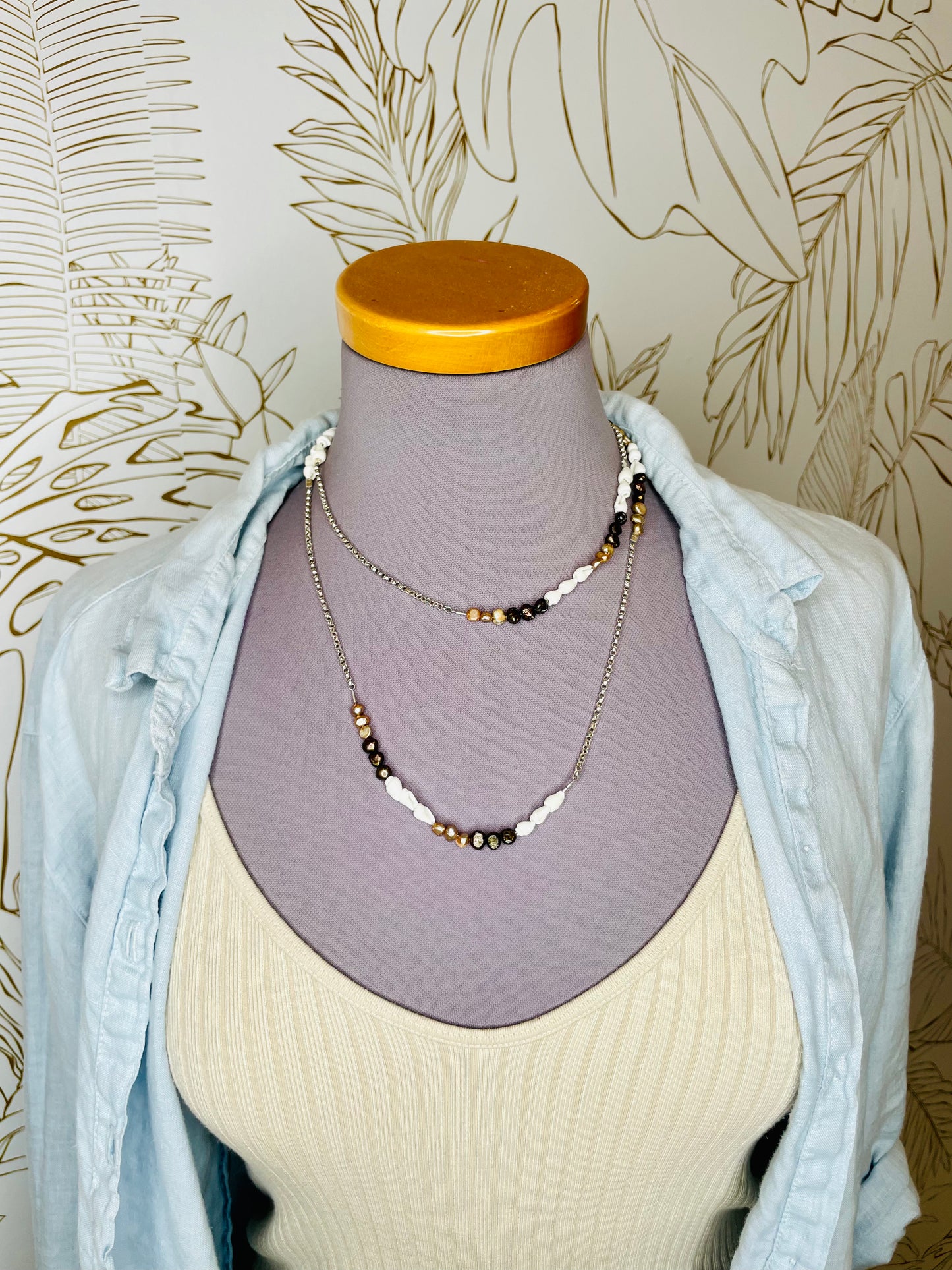 Shell Pearl Wrap Necklace