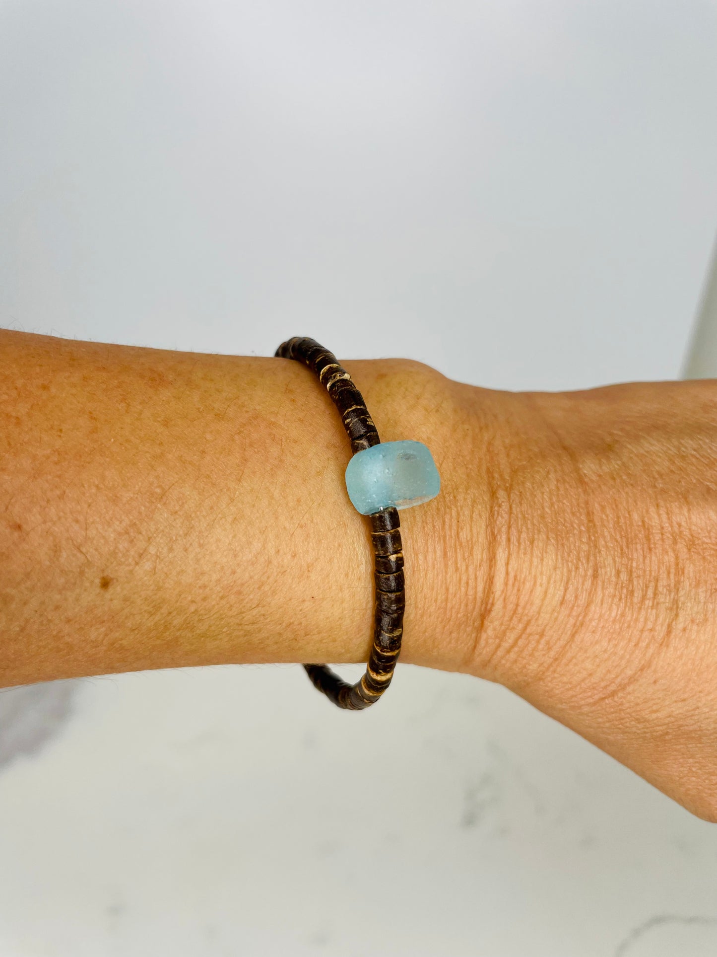 Cuff Bracelet Recycled Glass with Coconut Beads