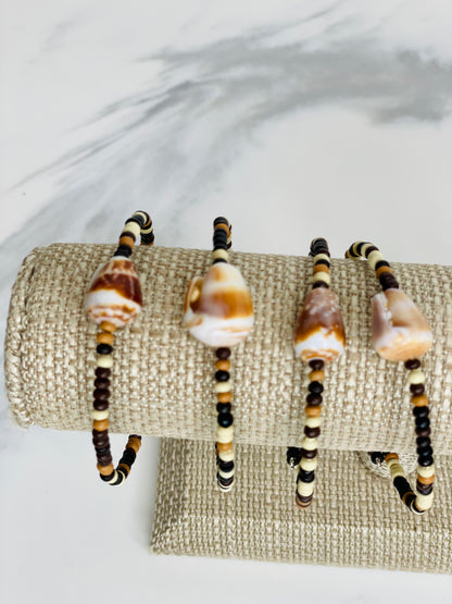 Cuff Bracelet Cone Shell Wood Beads