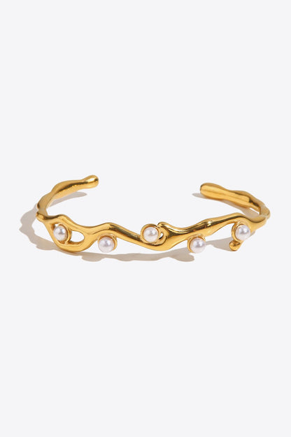 Inlaid Faux Pearl Cuff Bracelet - Global Village Kailua Boutique