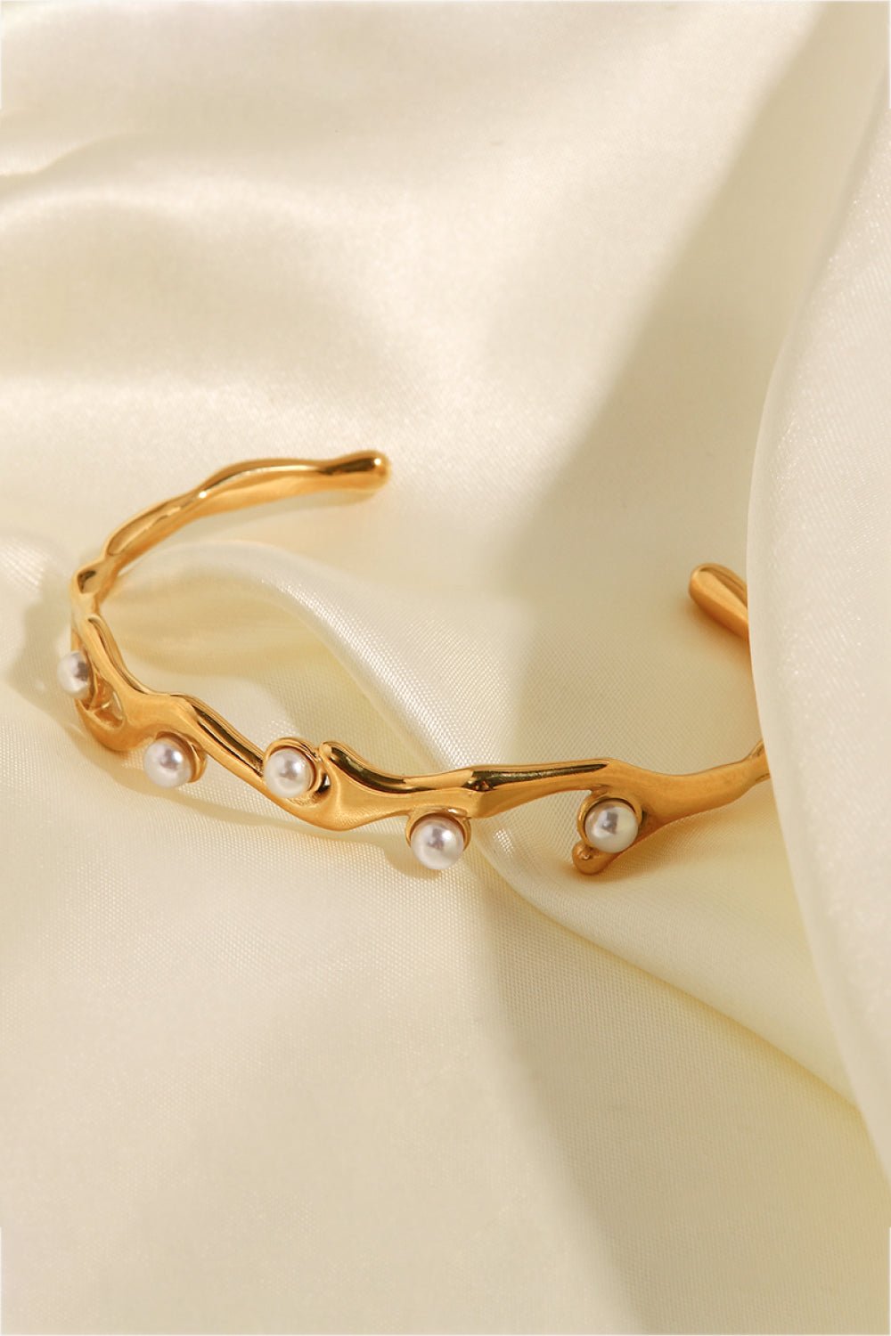 Inlaid Faux Pearl Cuff Bracelet - Global Village Kailua Boutique