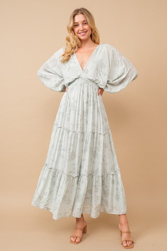 Jacquard Floral Dolman Maxi Dress - Global Village Kailua Boutique