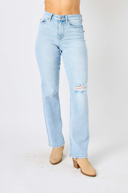 Judy Blue High Waist Distressed Straight Jeans Global Village Kailua Boutique