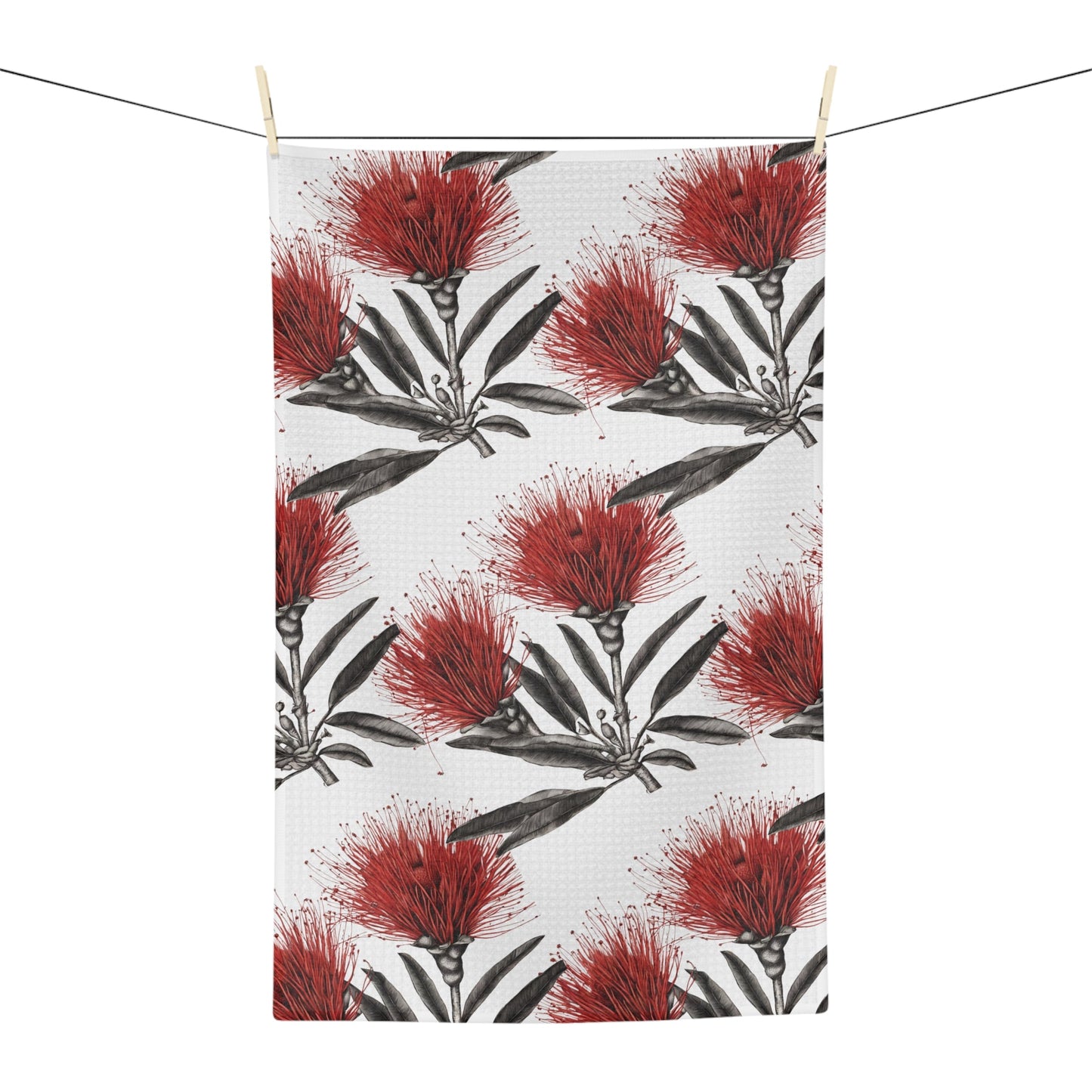 Kitchen Towel Red ʻŌhiʻa Lehua Sketch - Global Village Kailua Boutique