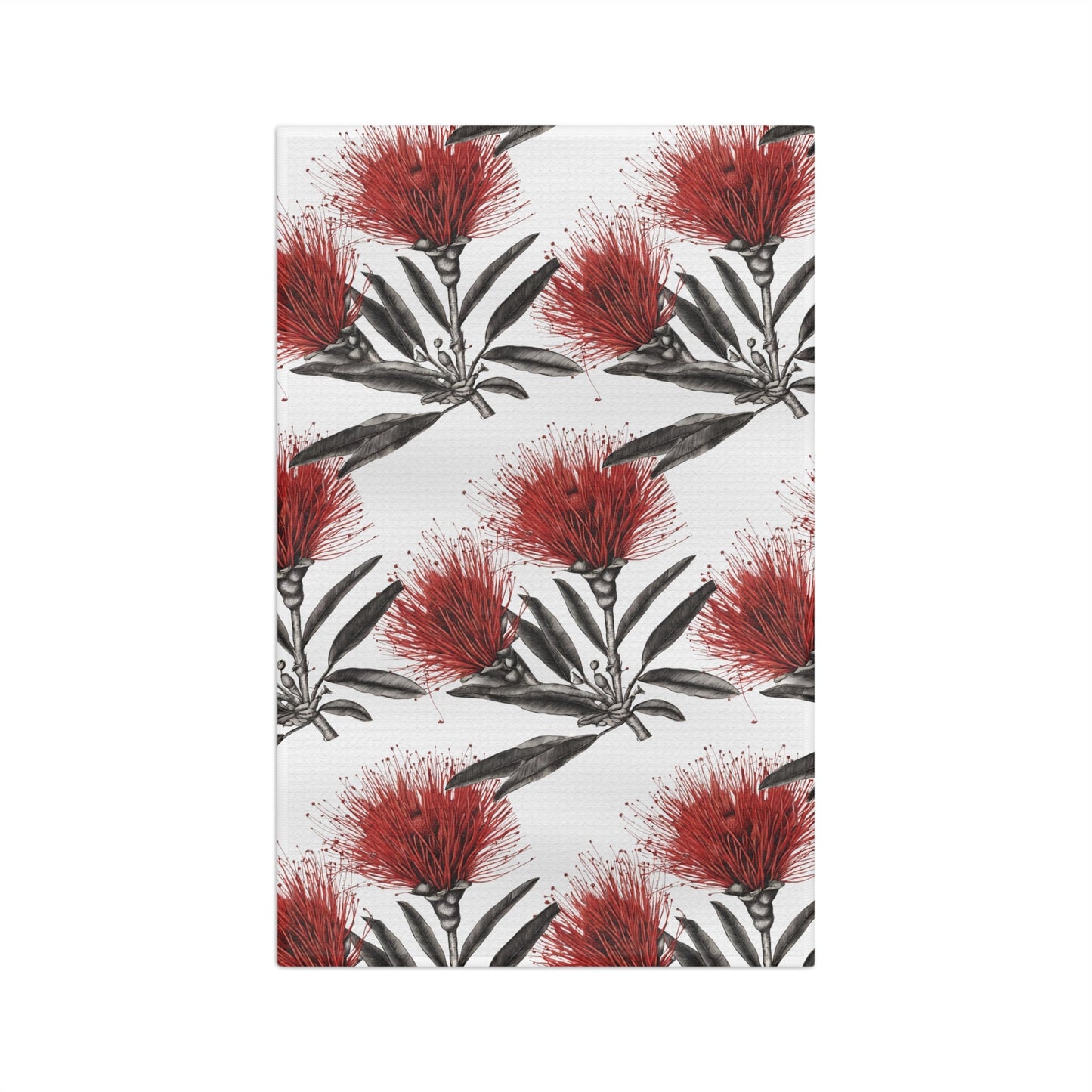 Kitchen Towel Red ʻŌhiʻa Lehua Sketch - Global Village Kailua Boutique