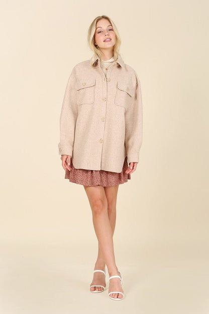 Light beige shacket with pockets - Global Village Kailua Boutique