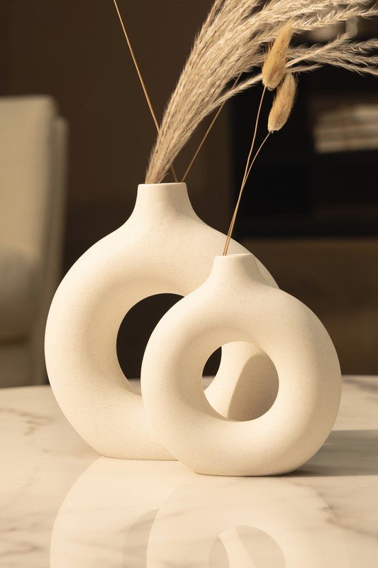 Modern Ceramic Vase Round Shape - 2 pcs/set - Global Village Kailua Boutique