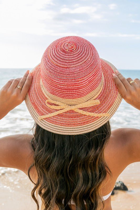 Multi-Stripe Bow Accent Bucket Straw Sun Hat - Global Village Kailua Boutique