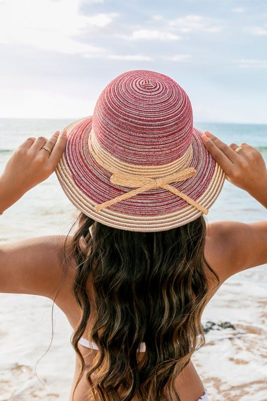 Multi-Stripe Bow Accent Bucket Straw Sun Hat - Global Village Kailua Boutique