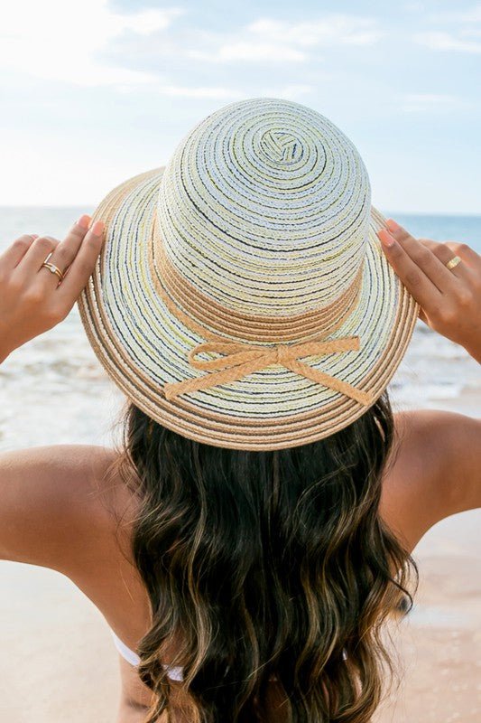 Multi-Stripe Bow Accent Bucket Straw Sun Hat - Global Village Kailua Boutique