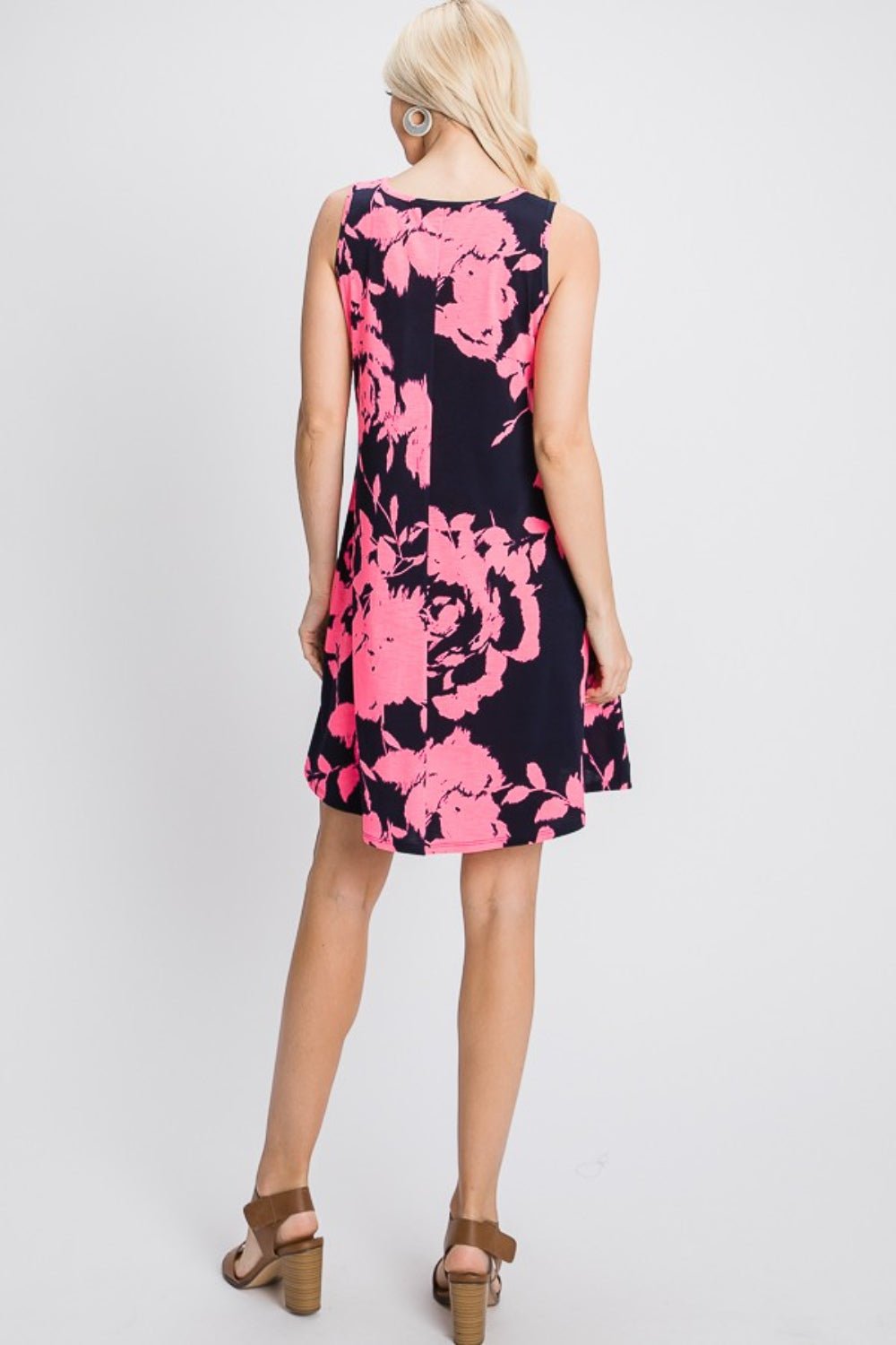 Navy Pink Floral V-Neck Tank Dress with Pockets - Global Village Kailua Boutique