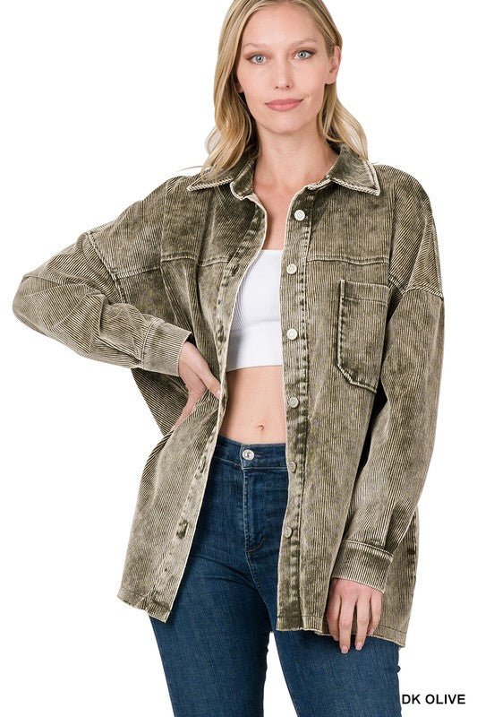 Oversized Premium Vintage Washed Corduroy Shacket - Global Village Kailua Boutique