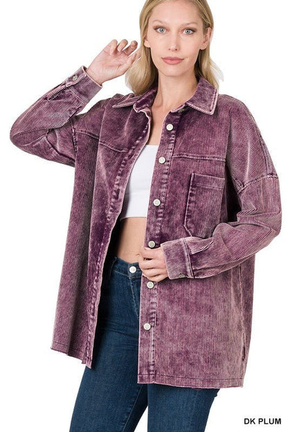 Oversized Premium Vintage Washed Corduroy Shacket - Global Village Kailua Boutique