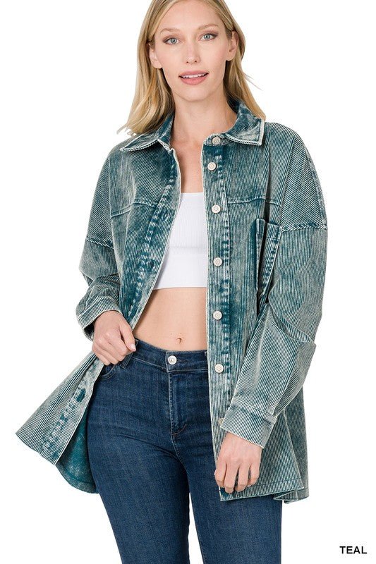 Oversized Premium Vintage Washed Corduroy Shacket - Global Village Kailua Boutique